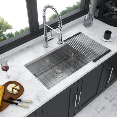33 Inch Single Bowl Undermount Sink - Stainless Steel With 16 Gauge Thickness And Noise Reduction Pad Deep Kitchen - Surface Easy Feature