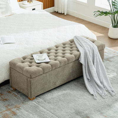 Banc de rangement rembourré de 60,2 po de large avec repose-pieds capitonné avec repose-pieds et tabouret avec repose-pieds et pieds pour le salon, la chambre à coucher, le vestibule et la salle à manger