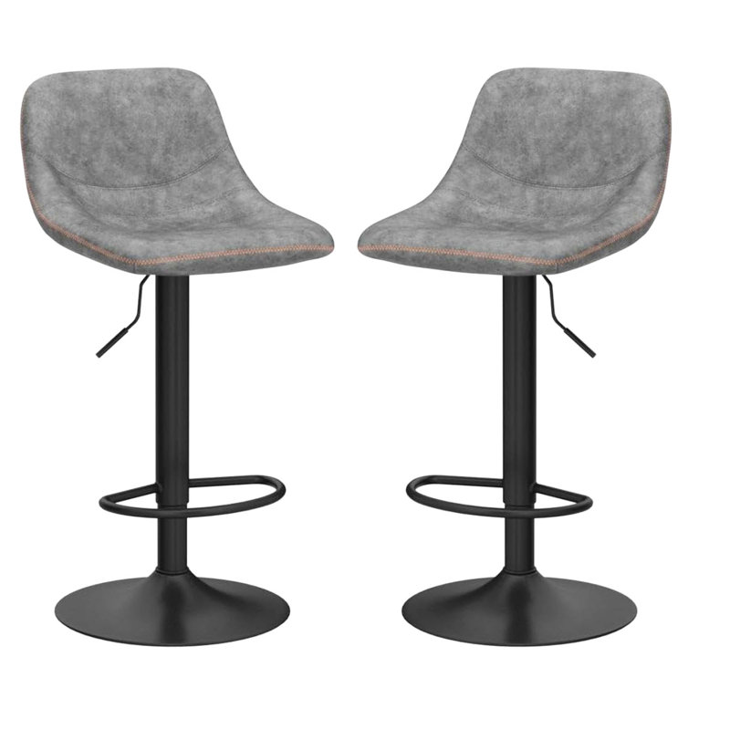 Adjustable Brown Leather Swivel Bar Stools with Footrest