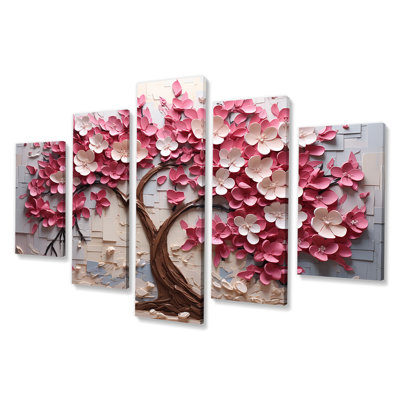 Orchidée rose et blanche, branches II - arbre, décoration murale à multiples panneaux