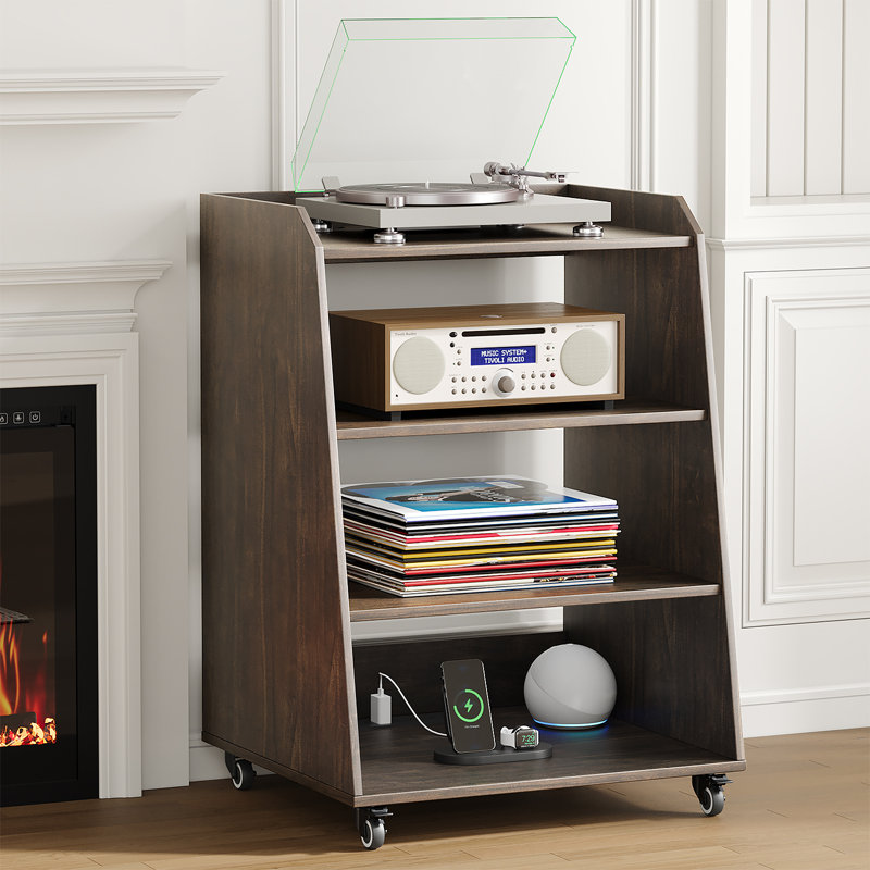 Record Player Stand Set with Storage for Living Room,Bedroom,Office,Turntable Stand End Table with Opened Storage, Audio Rack