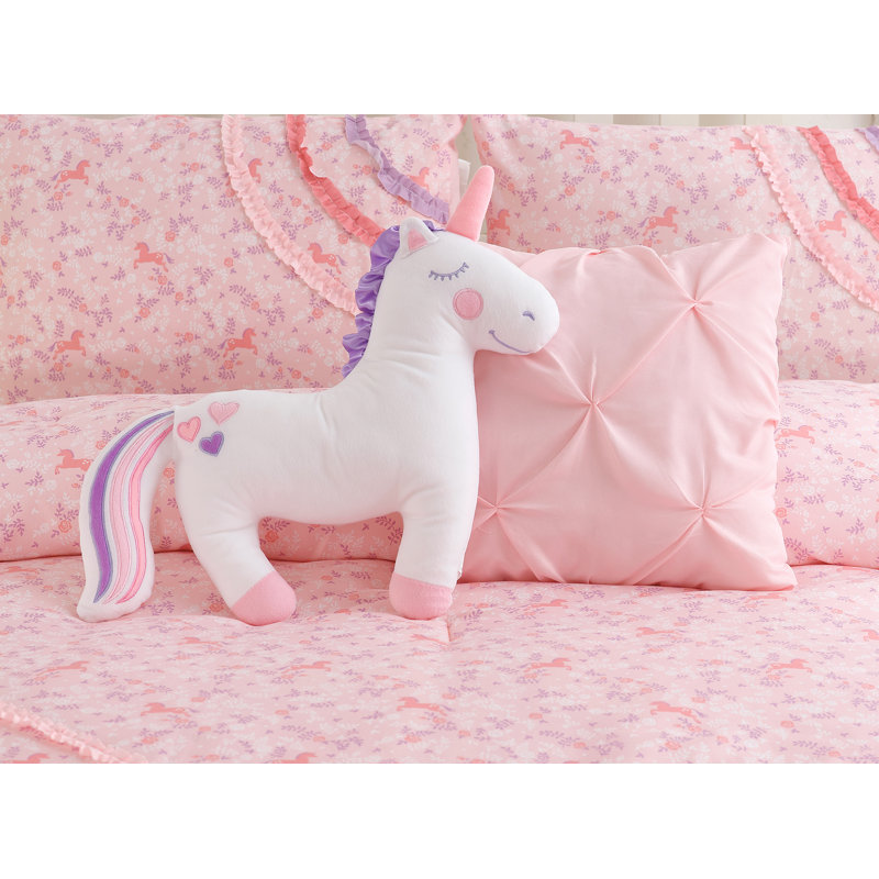 ALEX + BELLA Rainbow Ruffle Pink Ultra Soft Microfiber Comforter Set, Full Comforter + 2 Shams + 1 Throw Pillow