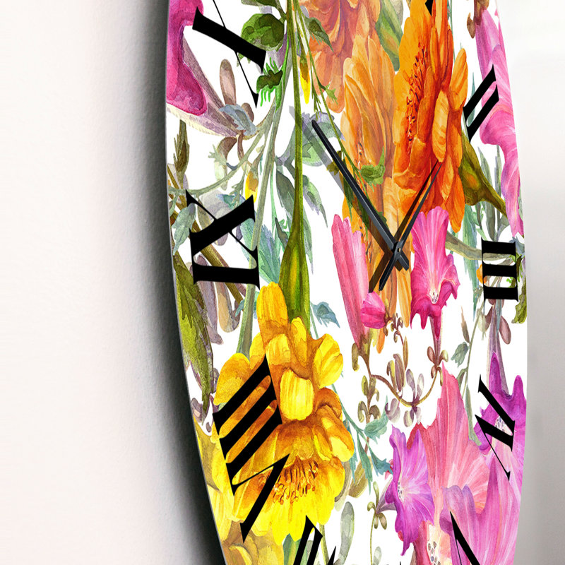 Pétunia et fleurs de souci - Horloge murale à motifs, Moyenne