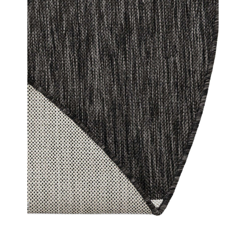Tapis intérieur / extérieur en polypropylène géométrique tissé à la machine en noir / blanc, Rond 7 pi 10 po