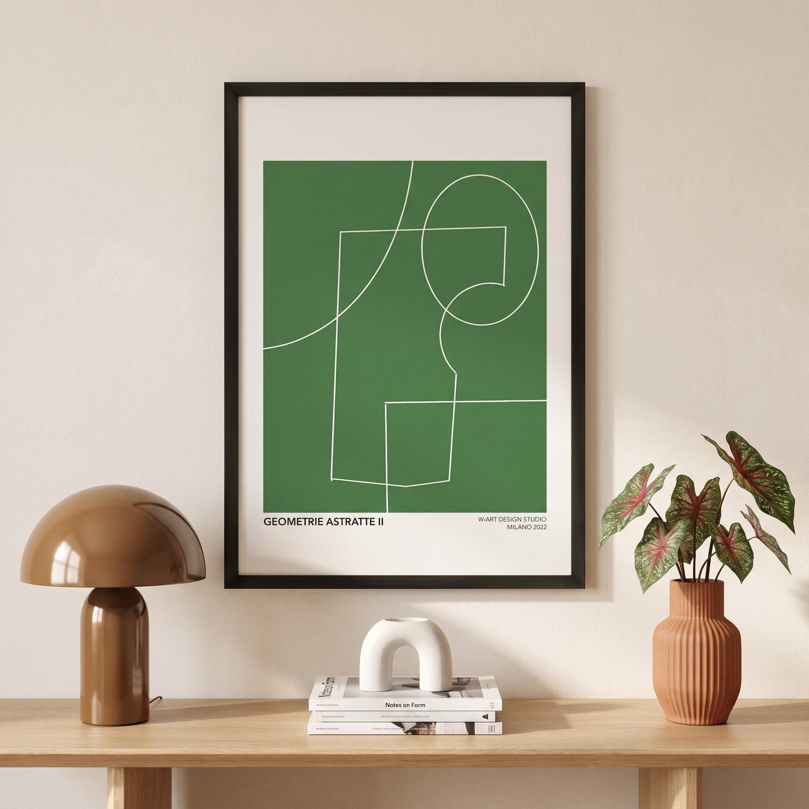 Caila "Geometric Abstraction in Green" Print, 20" H x 14" W x 1.25" D, Black