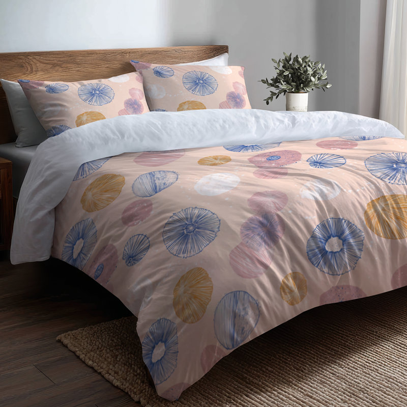 Ensemble de literie abstraite 3 pièces - Ensemble de housse de couette et de coussins en forme de coquillage rose