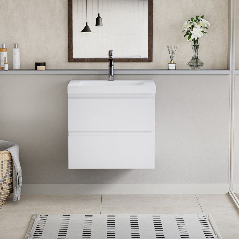 Meuble-lavabo flottant 30 po avec lavabo, Blanc, Blanc