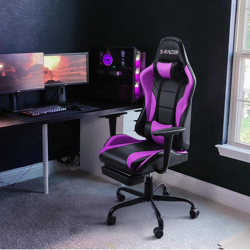Homall High-Back Massage Adjustable Reclining Ergonomic Faux Leather Swiveling PC & Racing Game Chair with Footrest, Purple