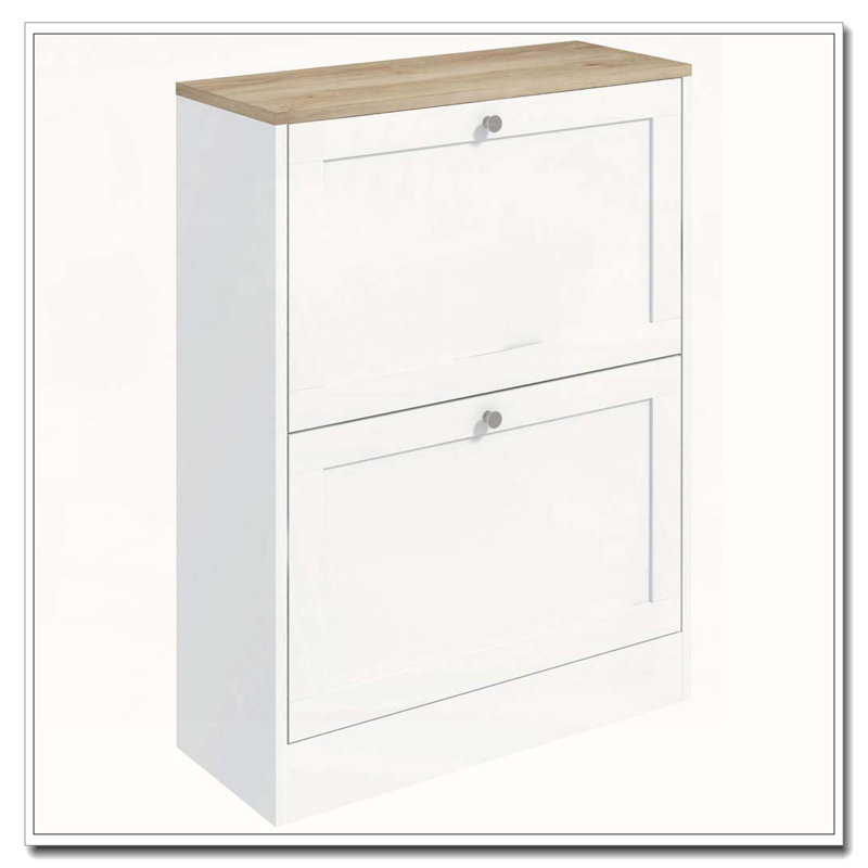 Slim Shoe Cabinet for Entryway Modern Hidden Shoe Storage Cabinet with 2 Flip Drawers and Adjustable Shelves