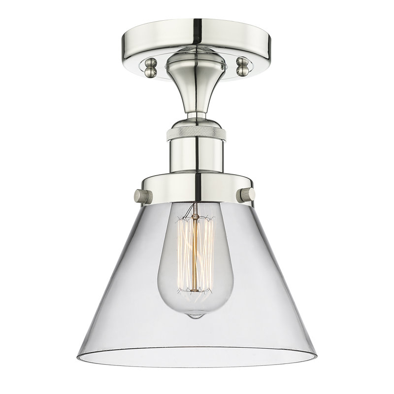 Cone 1 Light Semi-Flush Mount, Clear, Polished Nickel