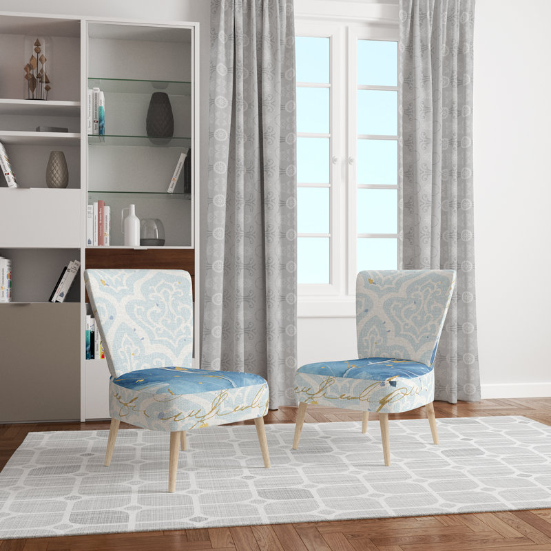 Chaise d'appoint rembourrée Blue Damask Feather