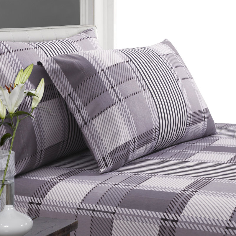 Flannel 100% Cotton Plaid Sheet Set, Twin