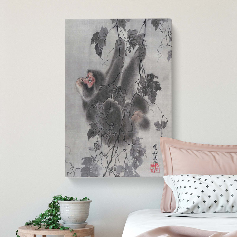 Monkey Hanging From A Tree by Kawanabe Kyosai - Wrapped Canvas Painting, 50cm H x 35cm W x 3cm D