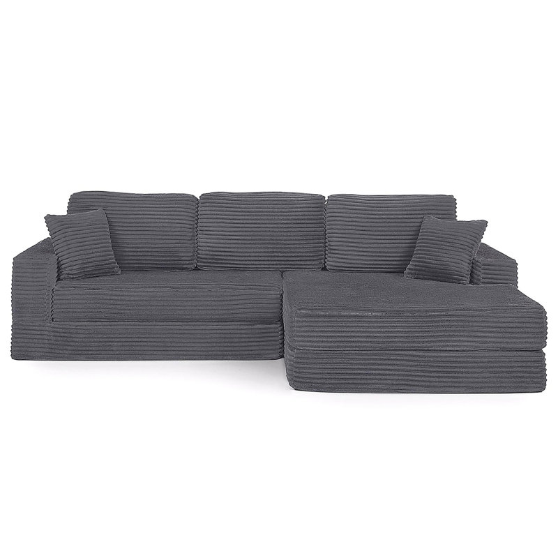 Siège de droite, canapé modulaire en forme de L, canapé modulaire compressé en velours côtelé de style minimaliste moderne, déplier dans un lit, chambre à coucher, canapé confortable Comprimé - Design économe en espace - Gris