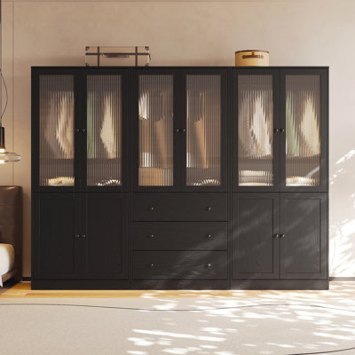 20"D x 94.5"W x 71"H Modern Armoire With Soft-Close Doors — Fluted Glass Wardrobe Closet With Shelves & Drawers by Latitude Run