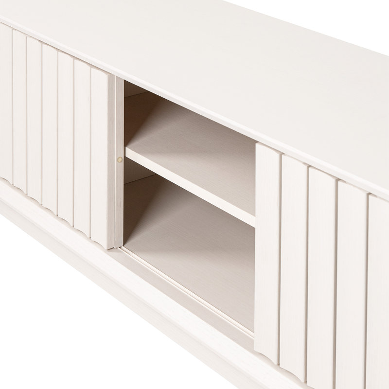 Gennaro 58" Mid-Century Off-White TV Stand Media Console with Slatted Sliding Doors, Adjustable Open Shelving, and a Smooth Matte Finish