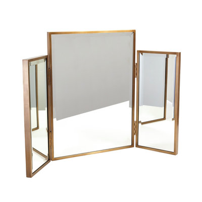 Tri-Fold Vanity Mirror-Antique Brass