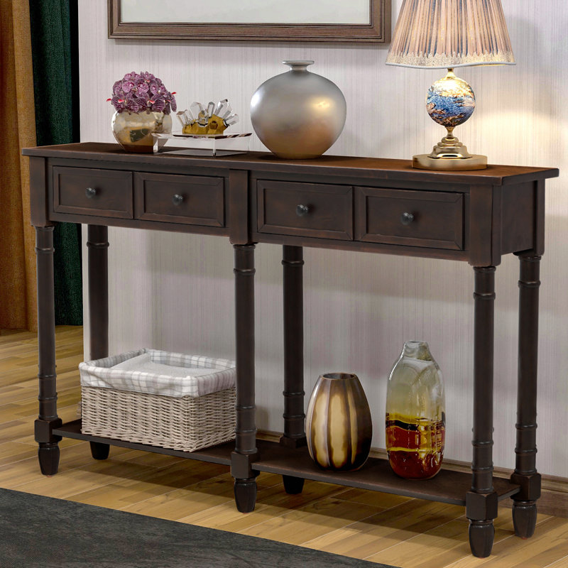 Console Table Sofa Table Easy Assembly With Two Storage Drawers And Bottom Shelf For Living Room, Entryway, Espresso