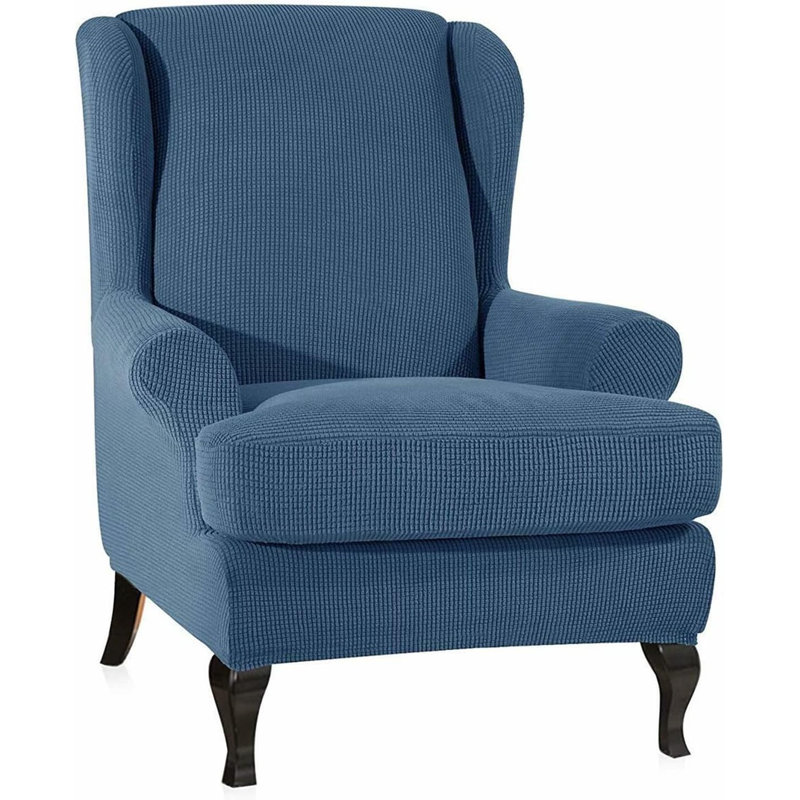 Box Cushion Wingback Slipcover, Denim Blue