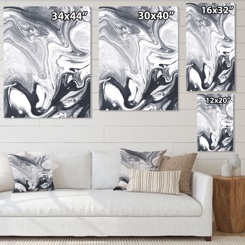 Art liquide noir et blanc - reproduction sur toile tendue, H 24 po x l 32 po