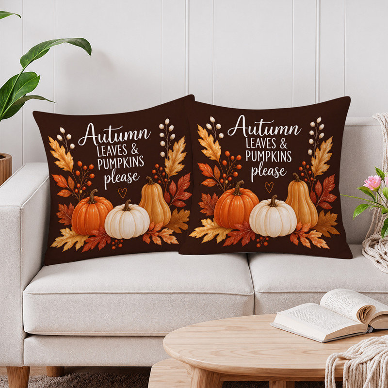 Housses de coussin JYK, Feuilles d'automne brunes - citrouilles