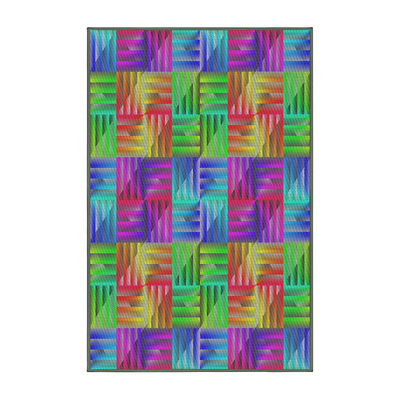 Tapis mauve/vert/bleu à motifs Caffin, Rectangle 4 pi x 6 pi