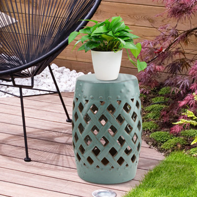 13" X 18" Ceramic Garden Stool , Antique Blue Porcelain, & Versatile, For Patio, Deck, Backyard, Indoor Adornment Glaze, Multifunctional For Patio Indoor, Elegant Decorative Table