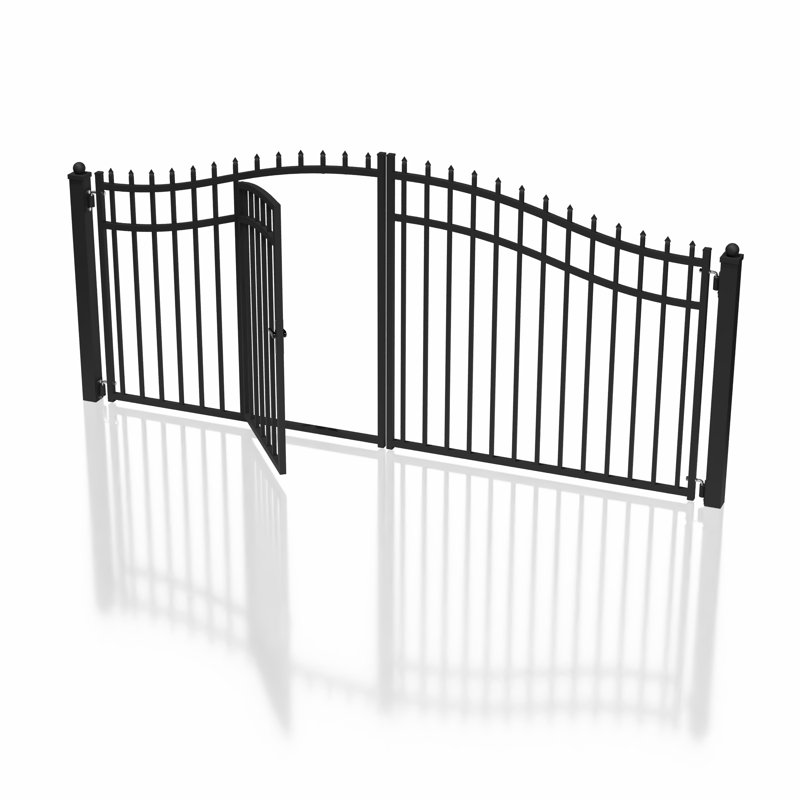 Vienna Style Black Steel Dual Swing Driveway Gate with Pedestrian Door
