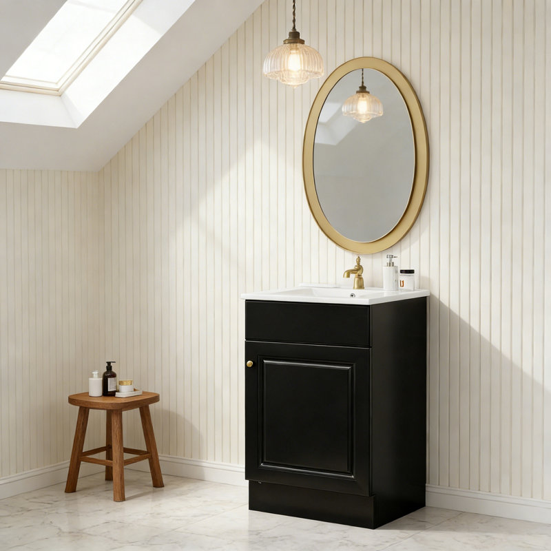 Meuble-lavabo de 20 po avec lavabo, Noir, Doré