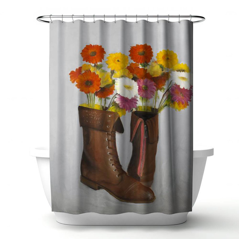 Floral – Polyester Shower Curtain, Dye Sublimation Print, 71" W × 74" L