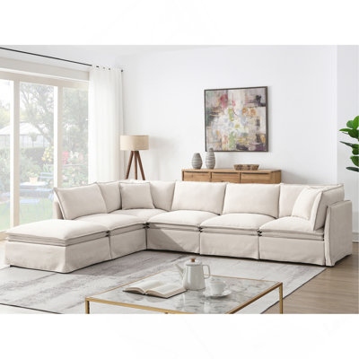 Canapé d'angle modulaire surdimensionné de 125,5 pouces avec pouf amovible, canapé en L 6 places en chenille rembourrée avec assises profondes
