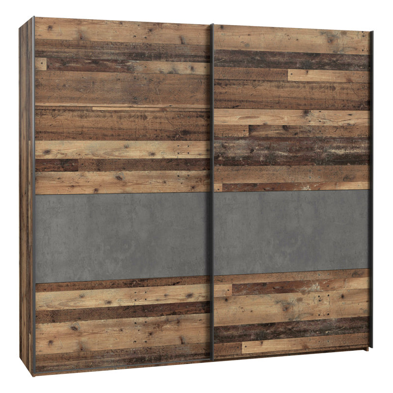 Huguley 2 Door Manufactured Wood Wardrobe, 210.5cm H x 220.1cm W x 61.2cm D, Brown/Grey