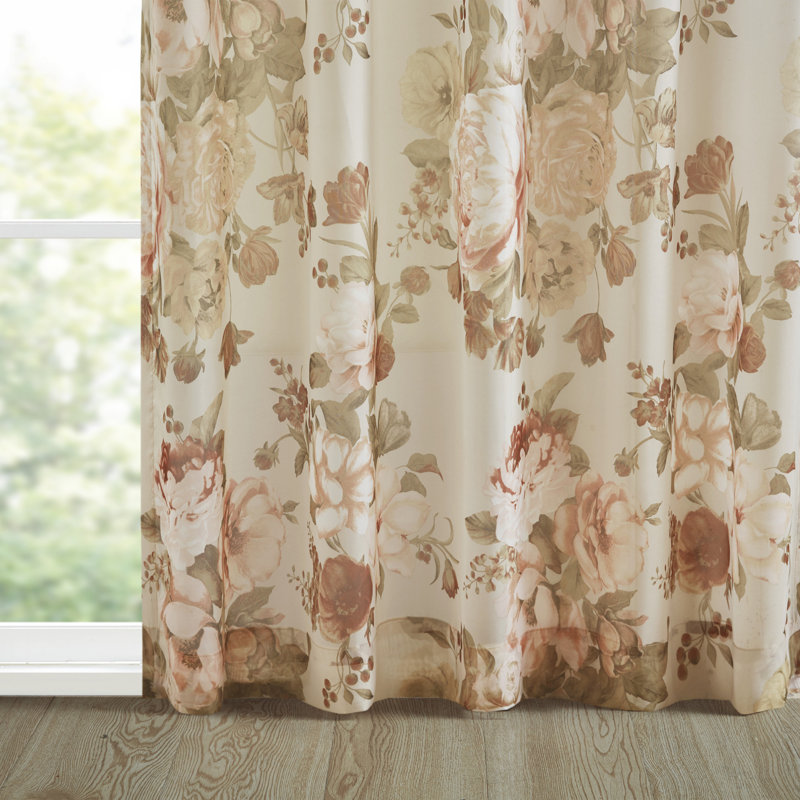 Gray Floral Sheer Rod Pocket and Back Tab Curtain Panel