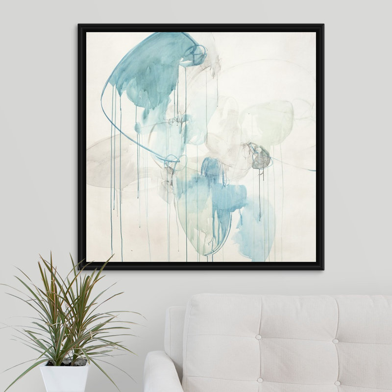 « subtil cobalt », peinture sur toile, H 31,7 po x l 31,7 po x P 1,75 po, Cadre flottant noir