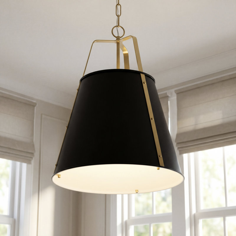 Etcher 2-Light Black with Champagne Bronze Accents Pendant with Metal Shade and Etched Glass Diffuser, Black, Black