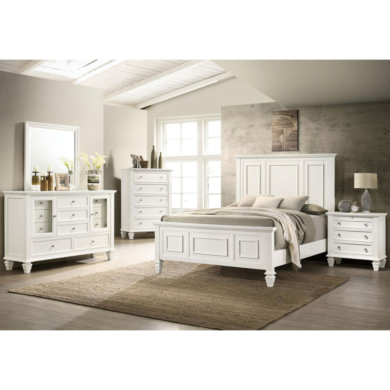 Table de chevet blanc crème avec 3 tiroirs généreusement dimensionnés et plateau escamotable