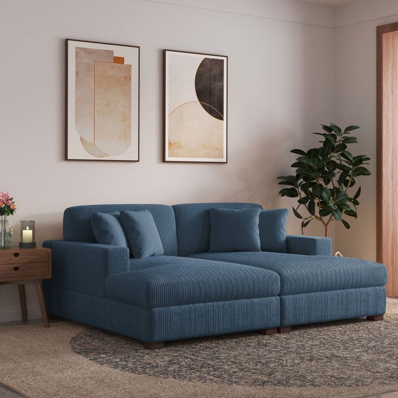 Oversized Upholstered Navy Corduroy Sleeper Sofa Bed Lounge sofa with Armrests & Throw Pillows, Navy