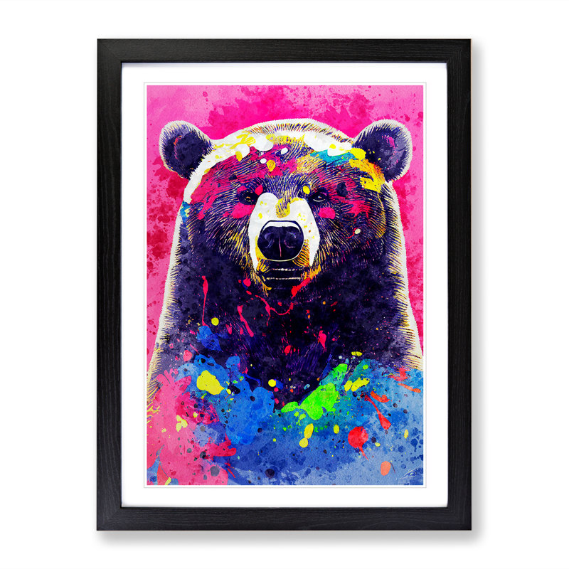 Splashed Bear No.2 Abstract - Wall Art, Black Framed, 66cm H x 48cm W, White