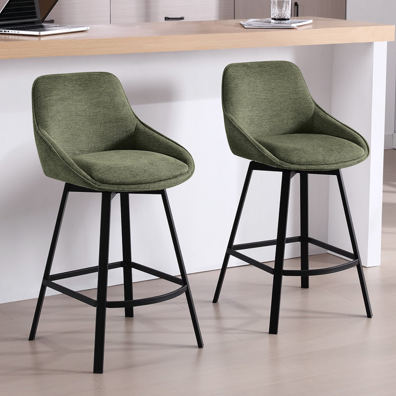 Absalom Swivel Upholstered 25.6'' Linen Counter Stool with Metal Frame, Green
