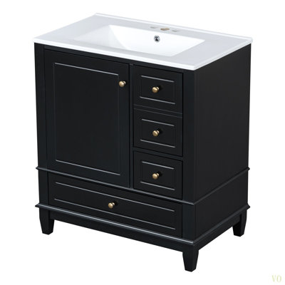 30" Bathroom Vanity With Sink, One Door With Shelf And Three Drawers, Soft Close Door