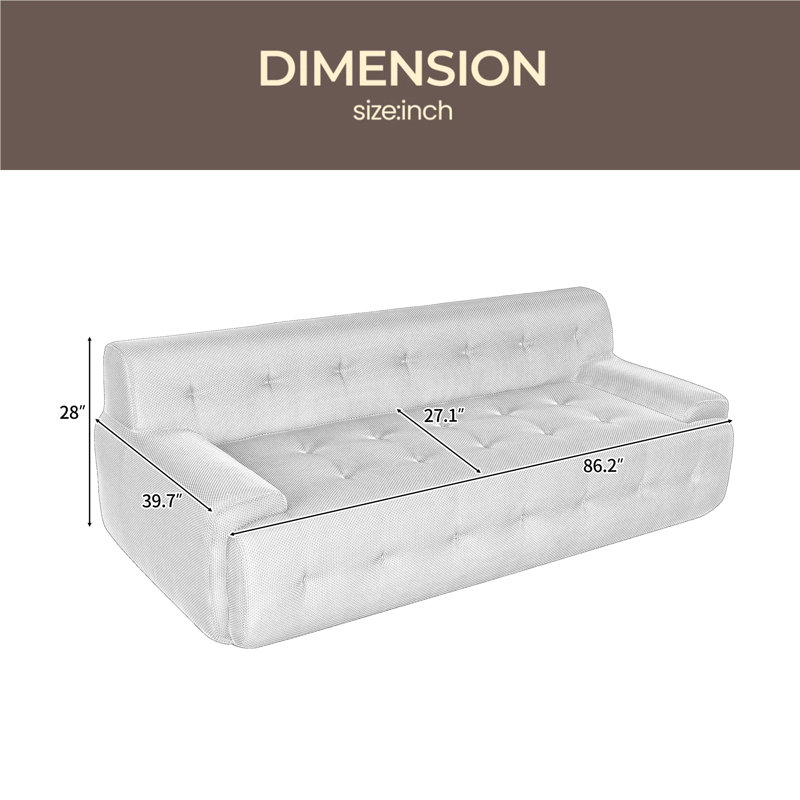 86.2'' Modern Minimalist Style Tufted Design Upholstered Sofa, 3-Seat Compression Sofa For Living Room, Bedroom, And Apartment