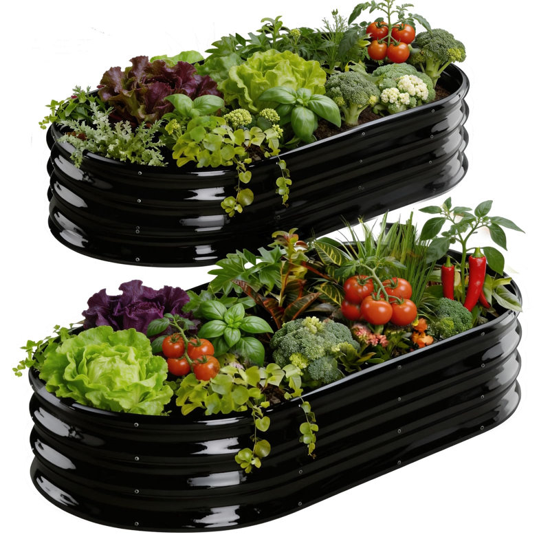 Jardinière en métal recyclé (lot de 2), trousse de jardinière ovale galvanisée de 1,2 m (4 pi), noire, Noir
