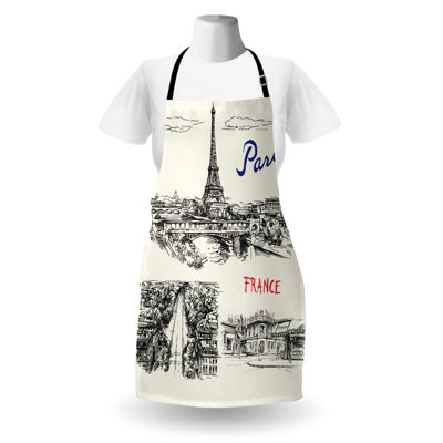 Tablier East Urban Home Tour Eiffel unisexe Paris croquis taille adulte noir crème