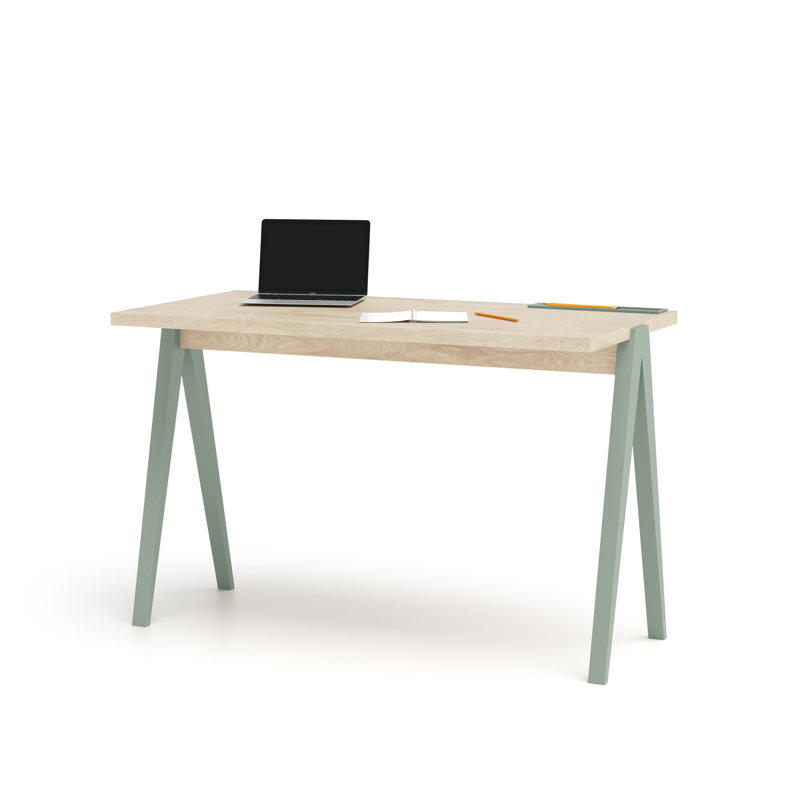 Dikili Solid Wood Base Writing Desk, Light Oak/Green