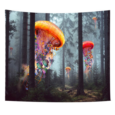 Tapisserie méduse en polyester avec accessoires de suspension inclus
