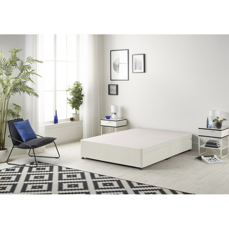 Dennishia Sprung Memory Foam Divan Bed Set with Headboard, Ivory, 2 Drawers, Kingsize (5')