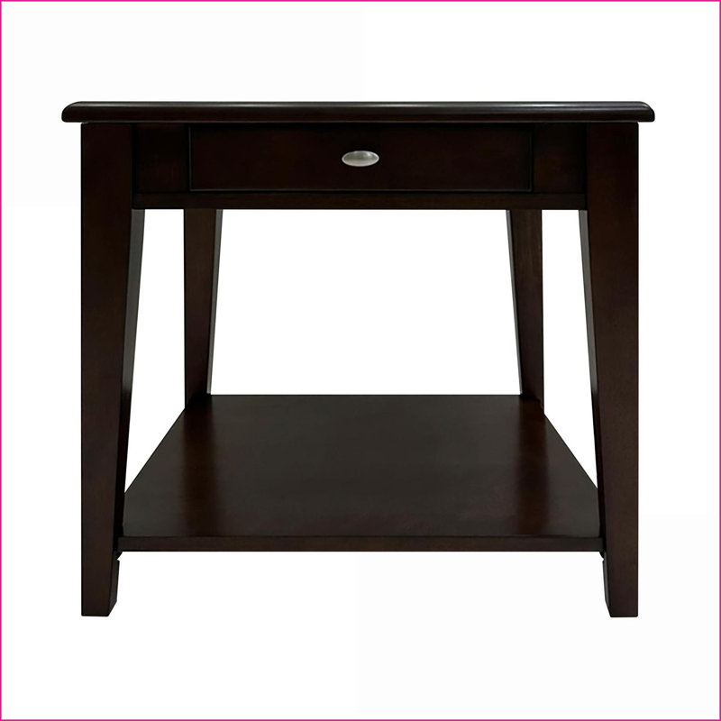 Table basse en bois à finition cerisier pour le salon avec tiroir en queue d'aronde et amp; Tablette inférieure, peu encombrante