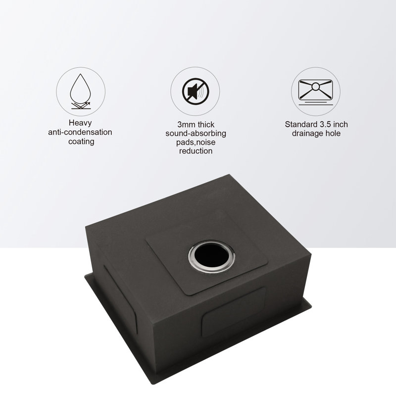 Évier à simple cuve encastrable 21 po, 9 po de profondeur, - avec revêtement de condensation, support de séchage pliable, guide d'installation, assemblage de drain Sus304, finition satinée brossée, support