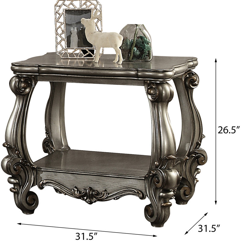 Table de bout en platine de style rétro gris antique avec tablette inférieure pour salon, tablette traditionnelle grise
