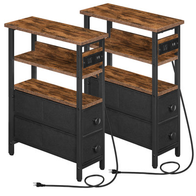 Narrow End Table with Charging Station and Fabric Drawers